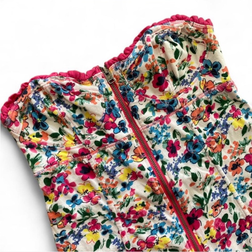 Hollister Floral Zip Up Bustier Tube Top - Pink and Yellow - Size xs - Picture 2 of 8